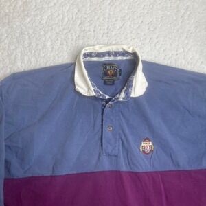 Vintage chaps polo Ralph Lauren men blue long sleeve rugby collar embroidered L